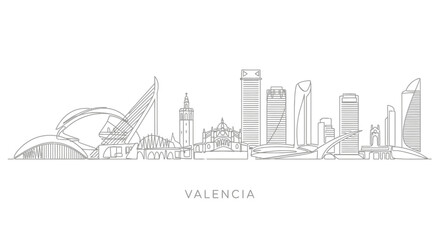 Obraz premium Valencia Skyline: Modern Architecture and Historic Landmark Line Drawing