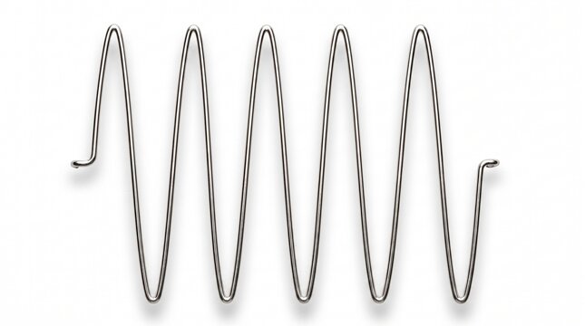 Wavy Metal Wire Representing a Sinusoidal Waveform on White Background