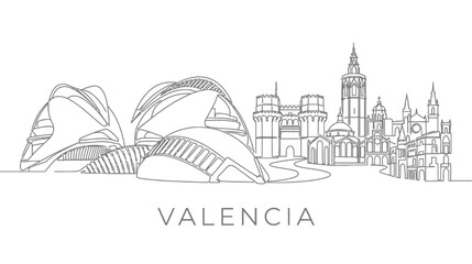 Obraz premium Valencia Skyline Outline Cityscape - Modern Architecture and Historic Buildings