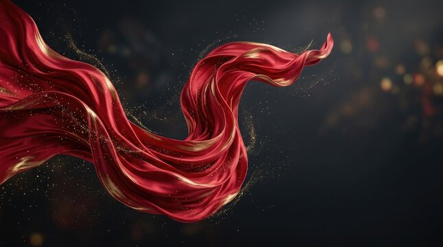 Abstract flowing red silk fabric background design created for celebrating the annual national china day holiday event with elegant movement