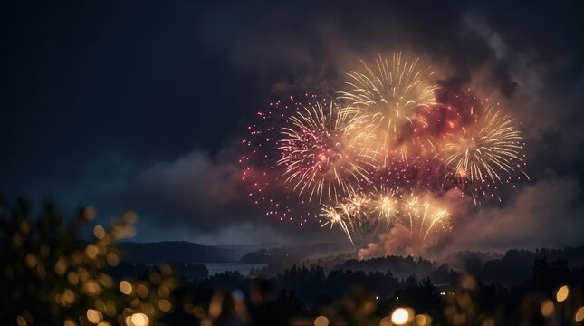 Stunning colorful fireworks display lighting up the night sky during the joyous celebration of national china day in beijing city