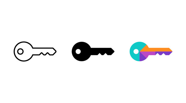 Security key line glyph and color vector icons set with security password protection authenticati