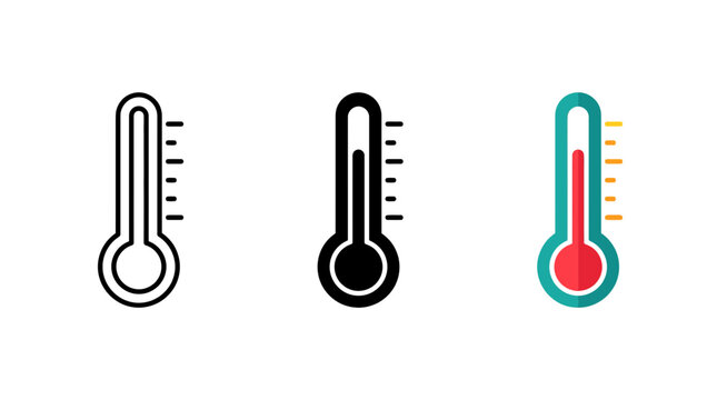 Set of thermometer icons in outline solid flat color styles thermometer temperature