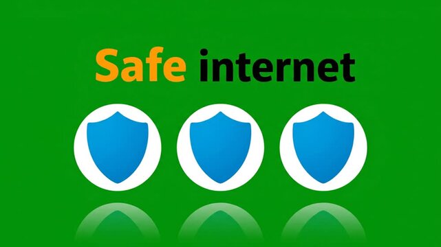 Three blue security shield icons on green background