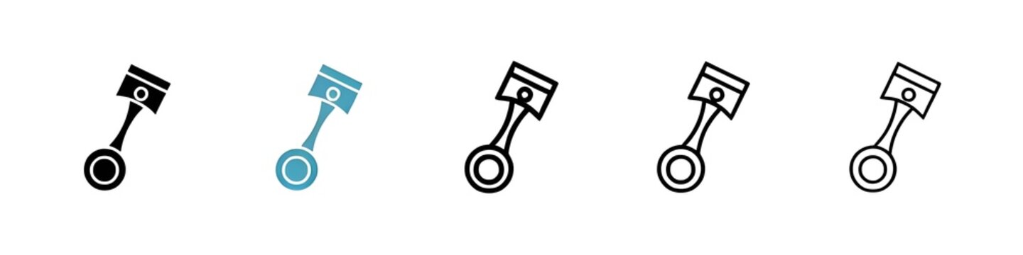 Piston vector icon set in black and blue colors. Thin line customizable illustration. Contour symbol. Vector isolated outline drawing. Editable stroke