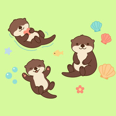 Obraz premium Baby Otter Floating on Lily Pad Gentle Sunlight Illustration