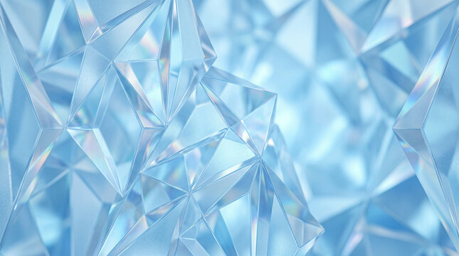 Translucent light blue prismatic background with elite glass texture, minimalist geometric light refraction concept, modern luxury graphic design and abstract crystal structure