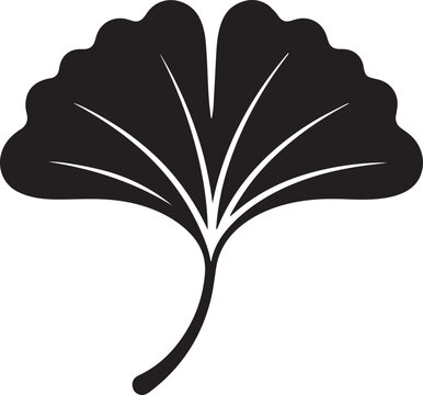 Black ginkgo biloba leaf vector illustration isolated on white background, botanical silhouette line art