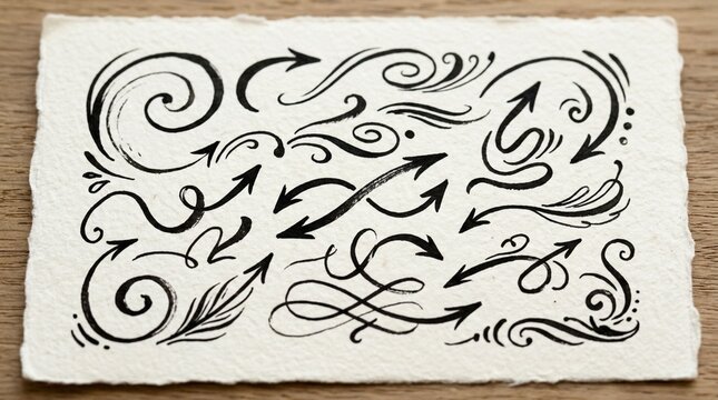 Hand-drawn Arrows & Swirls Vector Elements on Textured Paper