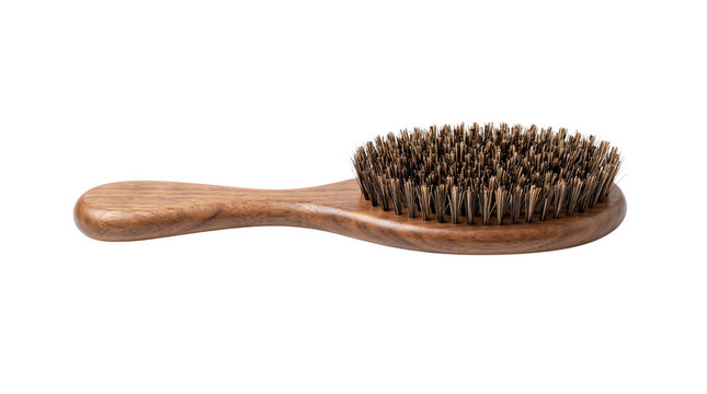 Wooden hair brush with brown bristles isolated on white background