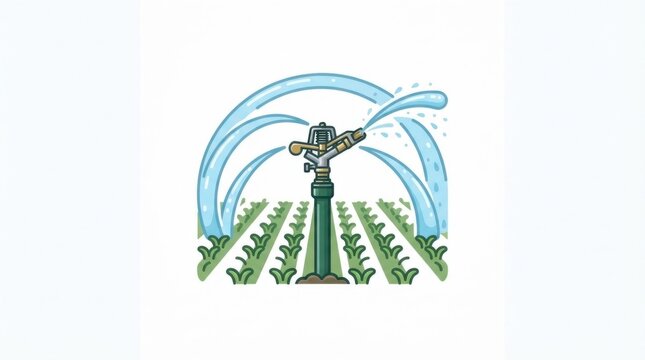 Water sprinkler irrigating green crops in a farm field