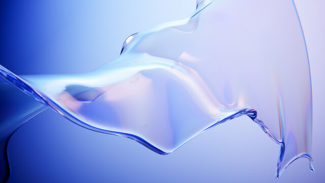 Translucent glass ribbon wave drifting through soft pastel space.