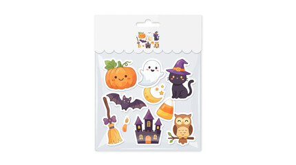 Fototapeta premium Cute Halloween sticker set in clear plastic retail packaging