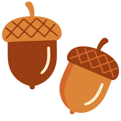 Cute pair of acorns autumn fall oak nut thanksgiving foliage icon vector illustration © Lily Angel Studio