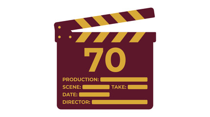 Naklejka premium Flat vector illustration of film clapperboard with number seventy