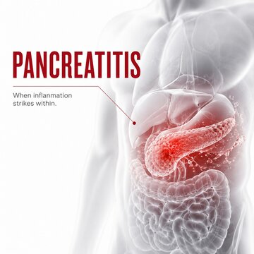 Pancreatitis Medical Illustration: 3D Anatomical Render of Inflamed Pancreas within the Human Digestive System