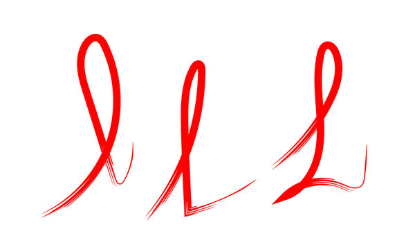 Three red letter 'L' shapes with a brushstroke effect.