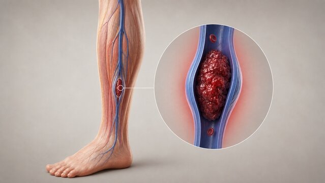 Deep Vein Thrombosis Medical Illustration Showing Blood Clot in Human Leg Anatomy