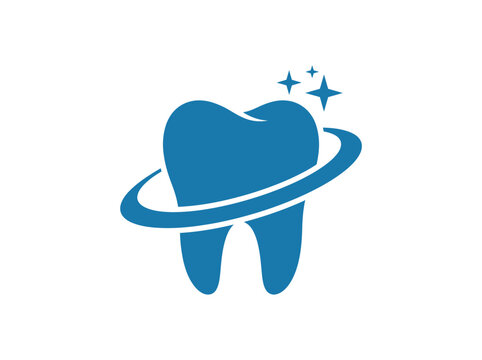 Modern Blue Tooth Logo with Protective Ring and Sparkles for Dental Care Services