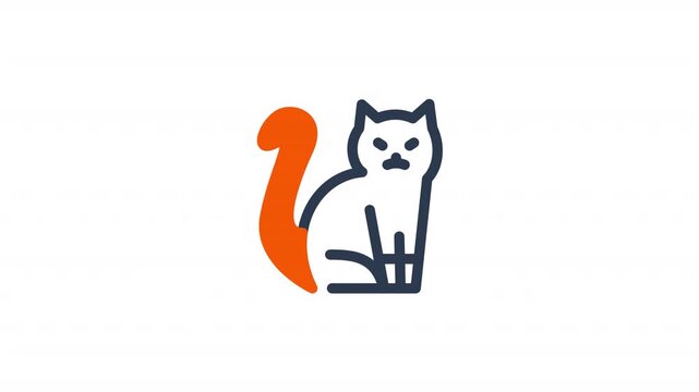 sitting cat line icon animation tail twitching minimalist graphic