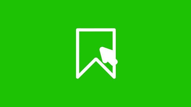 Animated minimal save icon click interaction with cursor pressing a save bookmark symbol on chroma key green screen alpha channel