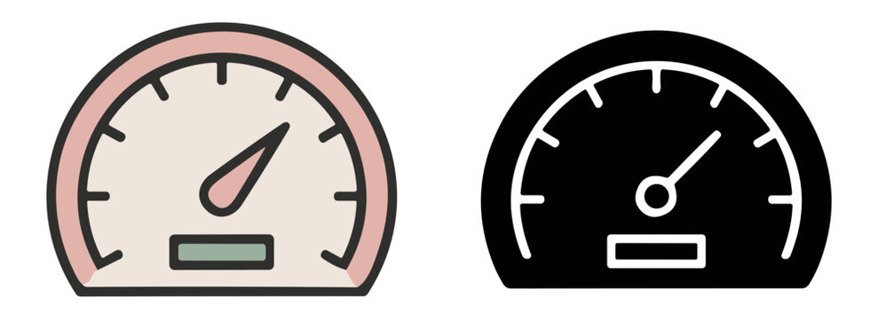 Speedometer icon set with colored and solid design for measurement and performance indication transparent background