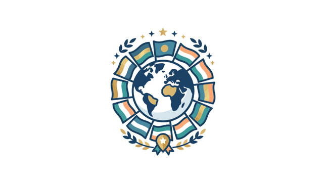 Global unity earth day world flags emblem.
