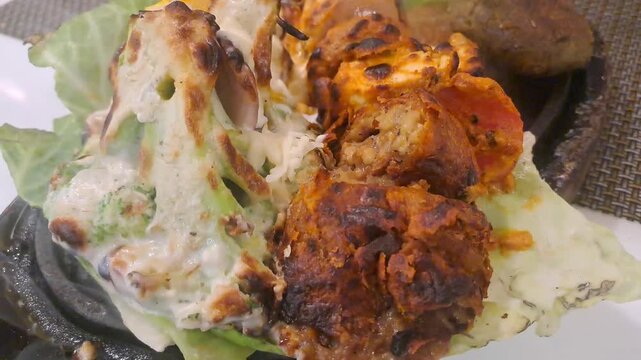 Veg Tandoori Sizzler Platter closeup 