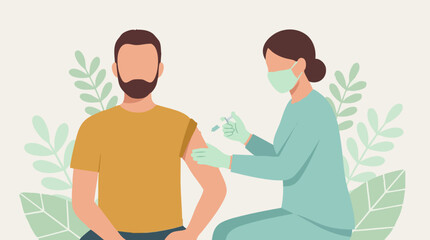 Obraz premium Man receiving vaccination from healthcare worker, disease prevention concept