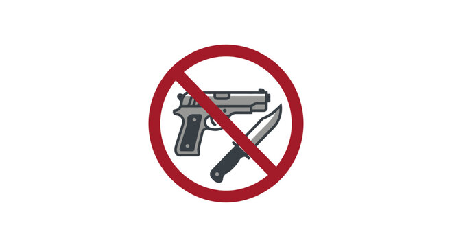 No weapons or knives prohibited sign icon.