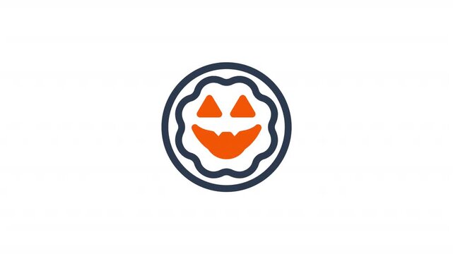 Animating pumpkin face icon inside scalloped circle creepy halloween