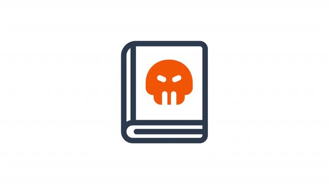 Animating book with skull icon outline stroke halloween animation