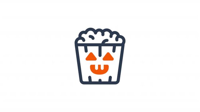 animating popcorn bucket halloween line icon creepy holiday decoration