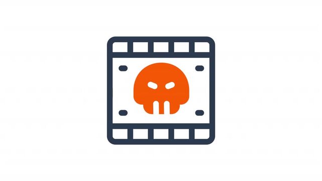 Rotating skull icon on film strip frame creepy halloween animation
