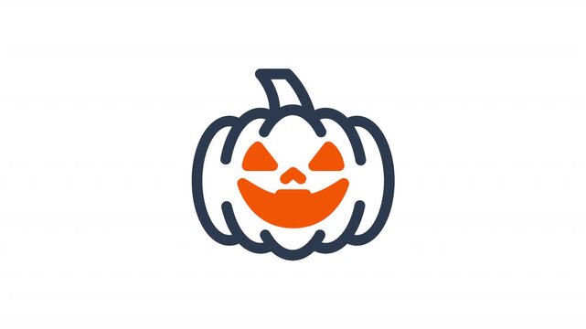 Animating pumpkin line icon with scary face expression halloween