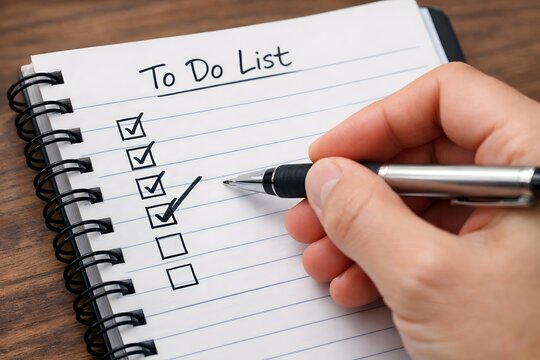 Hand checking off tasks on a to do list with a pen, celebrating small daily wins