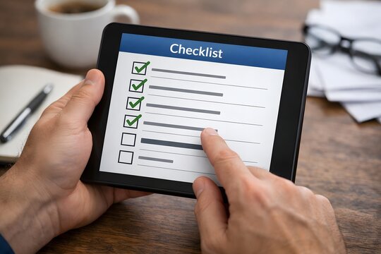 Person checking off tasks on a digital checklist on a tablet computer