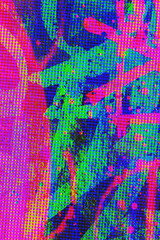 Plakat Abstract halftone background dot pattern with dense green and blue cross-hatched patterns and magenta street art spray textures. Anchors a Y2K rave campaign and music album cover design.