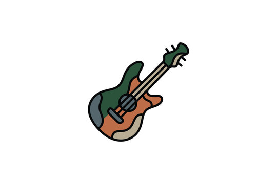 Colorful illustrated guitar icon isolated.