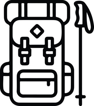Backpack Trekking Pole Hiking Gear Icon Minimal Black Outline Vector Symbol