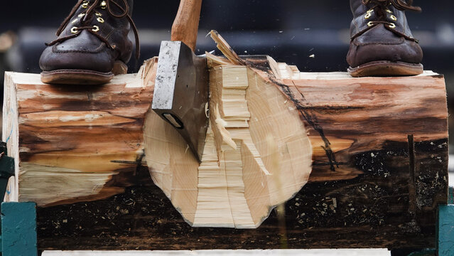 Splitting Firewood With an Axe, Close-Up
