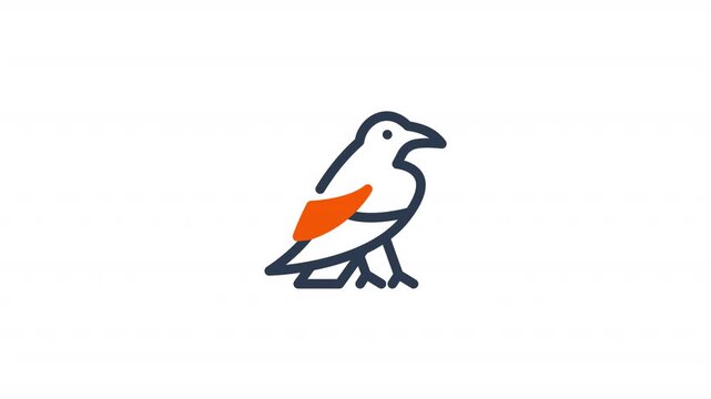 Minimalist crow line icon animation spooky halloween character graphic