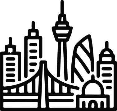 ity Skyline Urban Landmarks Sightseeing Icon Minimal Black Outline Vector Symbol