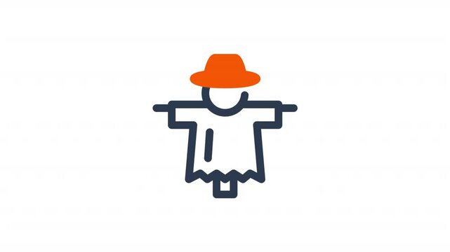 Animated scarecrow line icon with hat creepy halloween holiday