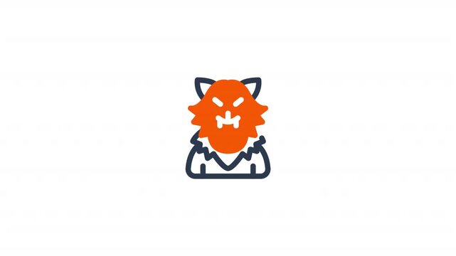 Animating werewolf line icon with fur and sharp teeth creepy halloween