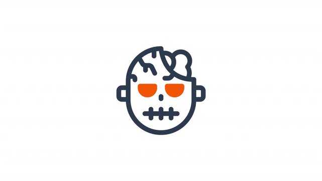 Animating zombie head line icon blinking eyes creepy halloween horror