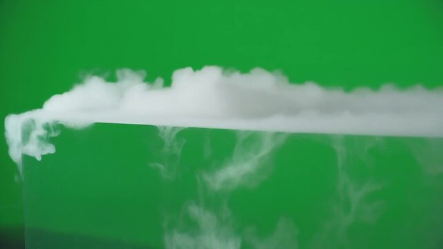 Dense White Dry Ice Vapor Cascading Outward Along Invisible Surface on Green Screen