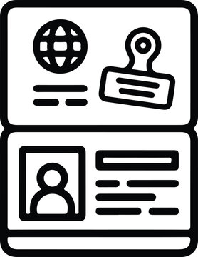 Passport Visa Open Document Travel Icon Minimal Black Outline Vector Symbol