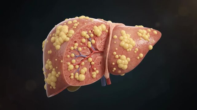 Fatty Liver Disease Animation: Progression of Hepatic Steatosis and Fat Accumulation