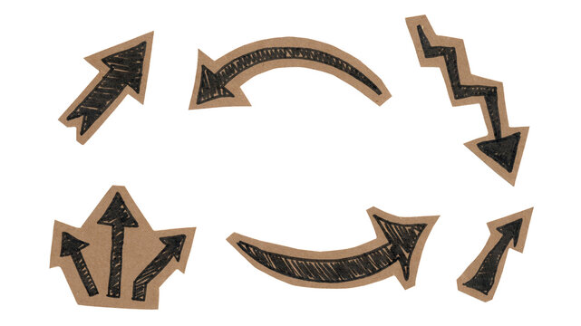 scrapbook scrapbooking collage set collection doodle - hand drawn doodle arrows icons, sketch and scribble arrow set, cut out elements on craft paper, isolated on transparent or white background png